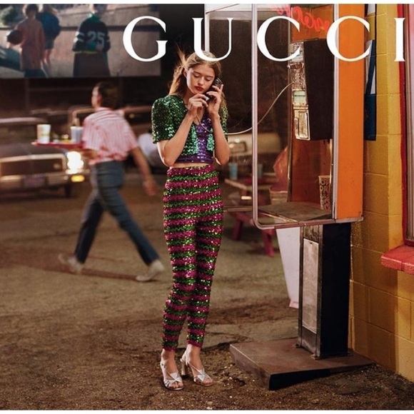 GUCCI green pink sequin stripe high rise holiday cocktail pants size small NWOT - Picture 1 of 16